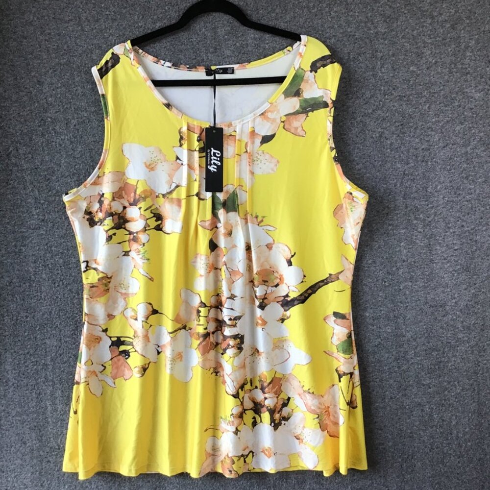Lily by Firmiana Yellow Floral Tunic Tank Top 2X NWT